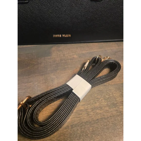 Women's Anne Klein Black Satchel Bag One Size Gold Hardware Leopard Scarf - Picture 2 of 8